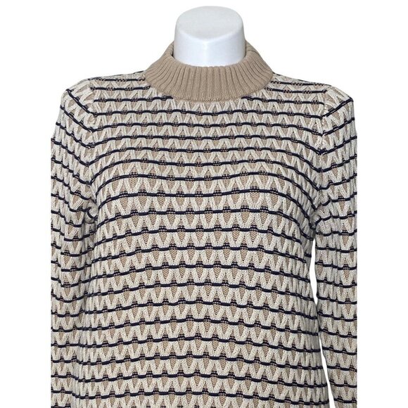 Talbots Textured Stripe Mockneck Sweater, Beige Long Sleeves Women's Size XL - Picture 3 of 11